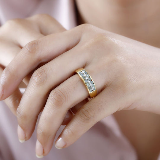 Alexandrit, Moissanit Ring 925 Silber 750 Gelbgold Vermeil ca. 0,86 ct