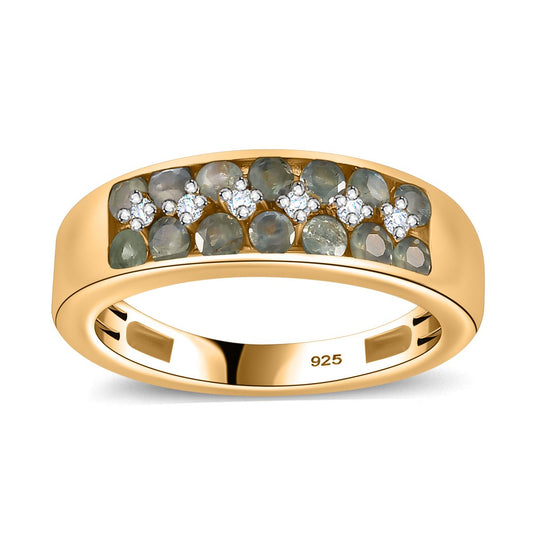 Alexandrit, Moissanit Ring 925 Silber 750 Gelbgold Vermeil ca. 0,86 ct