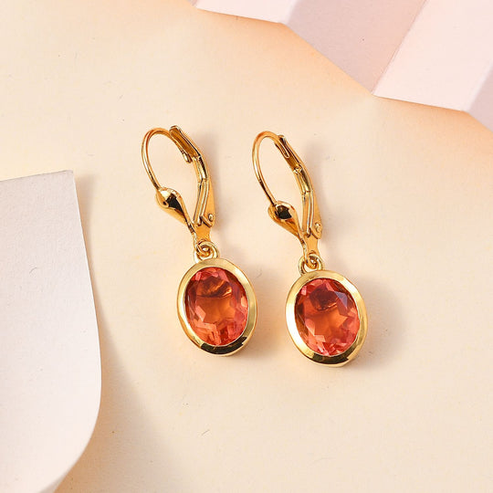Padparadscha Quarz Triplette Ohrringe 925 Silber 750 Gelbgold Vermeil ca. 4.12 ct