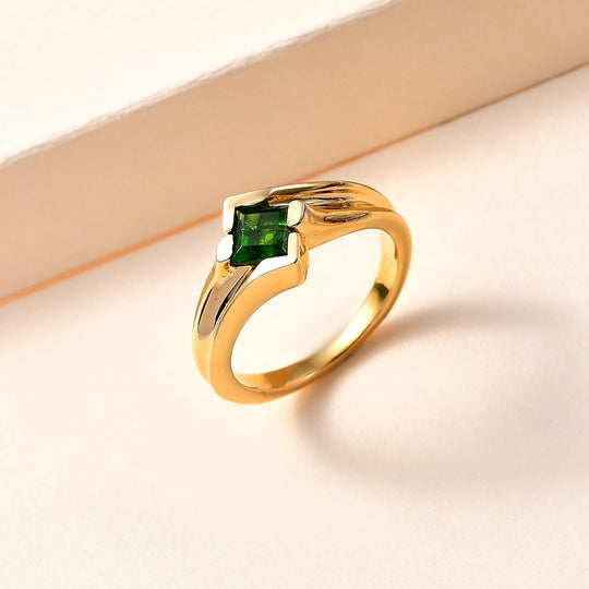 Natürlicher Chromdiopsid Ring 925 Silber vergoldet ca. 0,69 ct