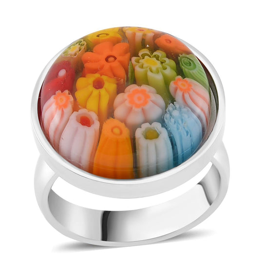 Murano-Stil Glas Ring, 316L Edelstahl (Größe 20.00) 5.00 ct