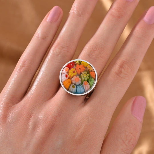 Murano-Stil Glas Ring, 316L Edelstahl (Größe 20.00) 5.00 ct