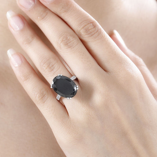Elite Shungit, Weißer Zirkon Ring, 925 Silber rhodiniert (Größe 20.00) ca. 7.44 ct