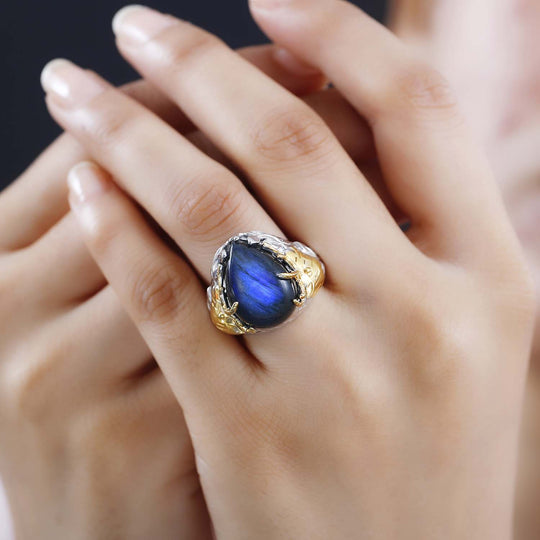 AAA Labradorit Ring 925 Silber rhodiniert (Größe 20.00) ca. 11,87 ct