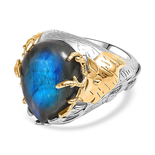 AAA Labradorit Ring 925 Silber rhodiniert (Größe 20.00) ca. 11,87 ct