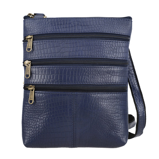 CLOSE OUT - Echtleder Crossbody Tasche mit Kroko Prägung, Multi-Fächer, 20 x 24 cm, Taupe