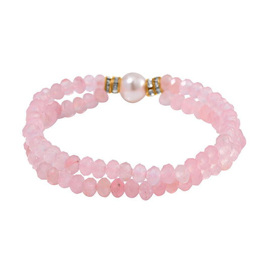 Weiße Muschelkernperle (9-11 mm) Armband mit Roter Quarzit, flexibel (18-19 cm), Goldfarben