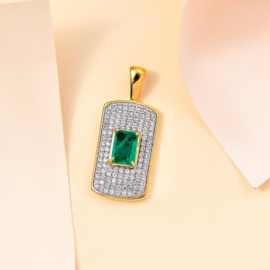 Smaragd-Quarz Triplette, Weißer Zirkon Anhänger 925 Silber Gelbgold Vermeil ca. 2.30 ct