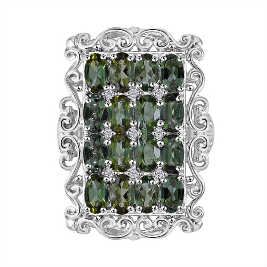 Grüner Turmalin, Weißer Zirkon Ring 925 Silber rhodiniert (Größe 20.00) ca. 3,70 ct
