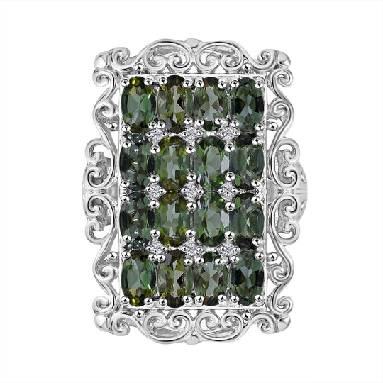 Grüner Turmalin, Weißer Zirkon Ring 925 Silber rhodiniert (Größe 20.00) ca. 3,70 ct