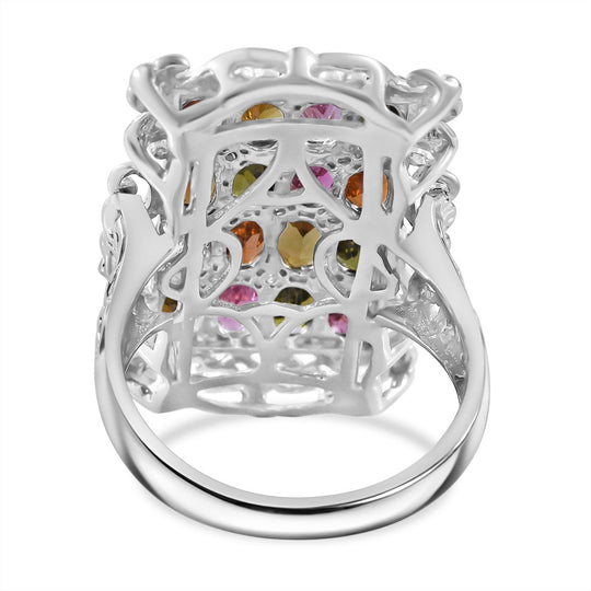 Mehrfarbiger-Turmalin, Weißer Zirkon Ring 925 Silber rhodiniert (Größe 18.00) ca. 3.64 ct