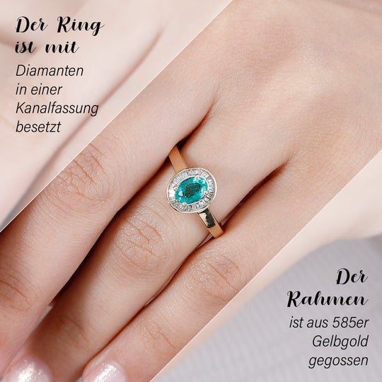 AAAA Kagem Sambischer Smaragd, Weißer Diamant Ring 585 Gold (Größe 20.00) ca. 0,88 ct