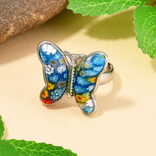 Mehrfarbiges Murano-Stil Glas Ring 316L Edelstahl (Größe 16.00)