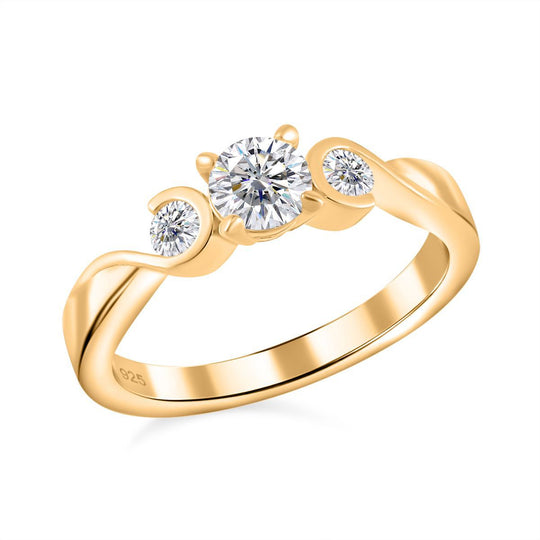 Moissanit Trio Ring, 925 Silber Gelbgold Vermeil (Größe 18.00) ca. 0.72 ct