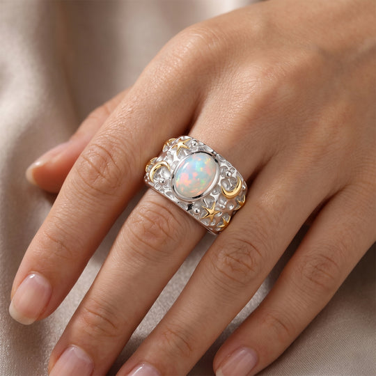 AA natürlicher, äthiopischer Welo Opal Ring, 925 Silber rhodiniert - 1,12 ct.