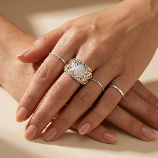 AA natürlicher, äthiopischer Welo Opal Ring, 925 Silber rhodiniert - 1,12 ct.