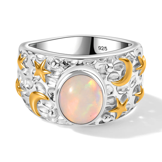 AA natürlicher, äthiopischer Welo Opal Ring, 925 Silber rhodiniert - 1,12 ct.