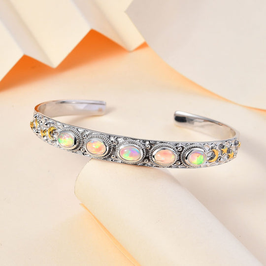 AA Natürlicher, äthiopischer Welo Opal Armreif ca. 19 cm 925 Silber rhodiniert ca. 2.74 ct