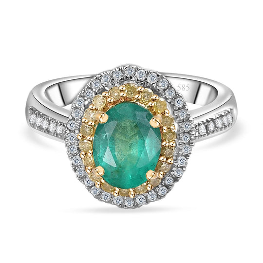 AAA Smaragd, Natürlicher gelber Diamant Ring 585 Gold (Größe 16.00) ca. 1,46 ct