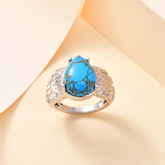 Blaues Türkis Ring, Silberton, (Größe 20.00) ca. 4.95 ct