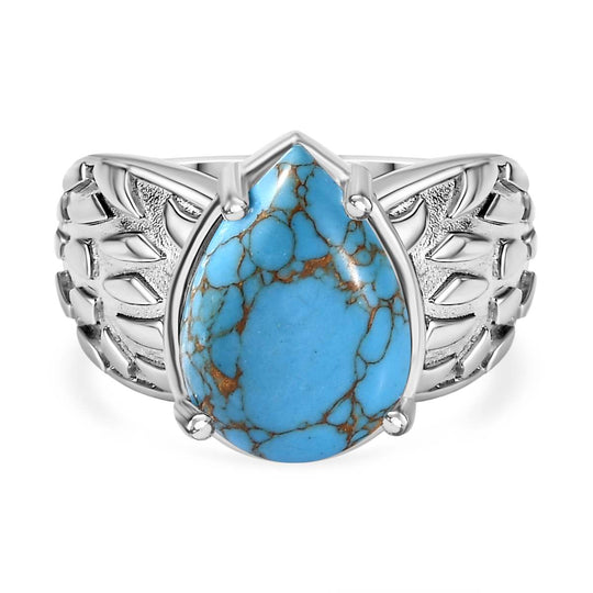 Blaues Türkis Ring, Silberton, (Größe 20.00) ca. 4.95 ct
