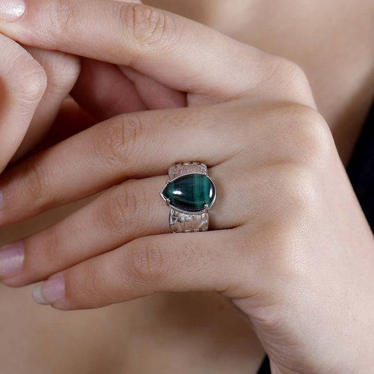 Malachit Ring, Silberton, (Größe 21.00) ca. 6.73 ct