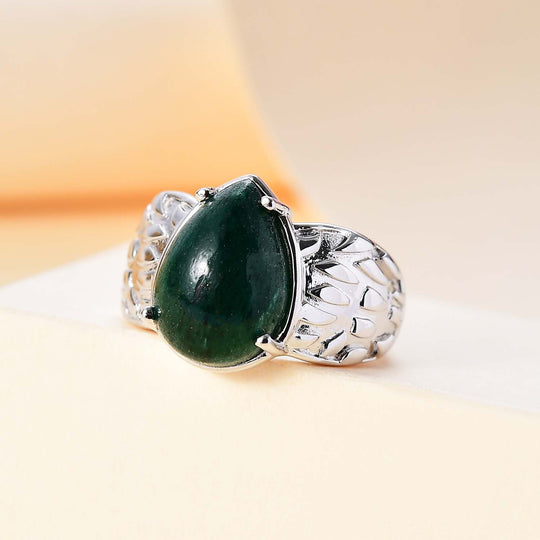 Grüner Aventurin Ring, Silberton, (Größe 20.00) ca. 6.02 ct