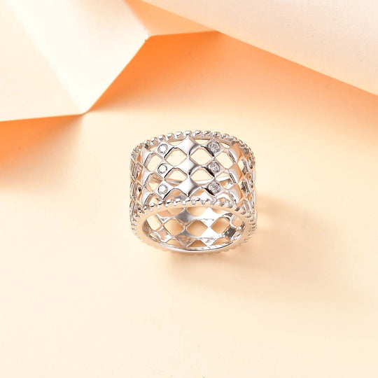 Weißer Zirkonia Netzdesign Ring Messing, (Größe 17.00)