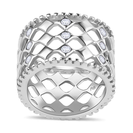 Weißer Zirkonia Netzdesign Ring Messing, (Größe 17.00)