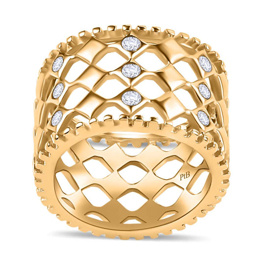 Weißer Zirkonia Netzdesign Ring, Messing, (Größe 20.00)