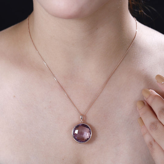 Rose De France Amethyst Anhänger 925 Silber 750 Roségold Vermeil ca. 28.37 ct