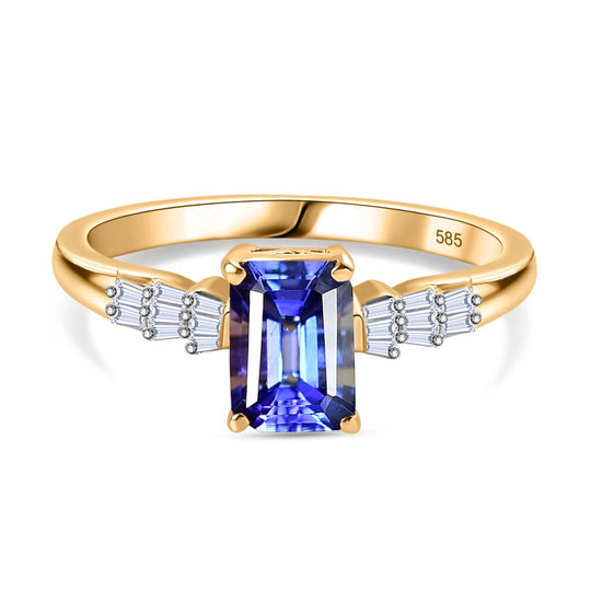 AAA Tansanit, Weißer Diamant Ring, 585 Gold (Größe 19.00) ca. 1.22 ct