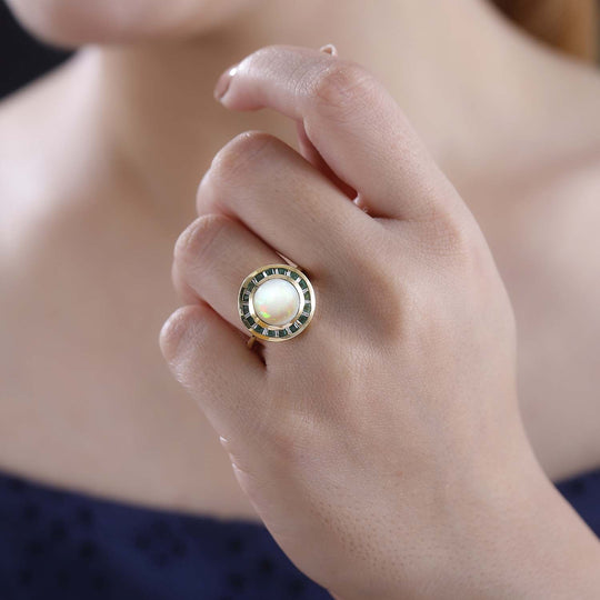 AA Natürlicher, äthiopischer Welo Opal, Smaragd Ring 925 Silber 750 Gelbgold Vermeil (Größe 18.00) ca. 3.25 ct
