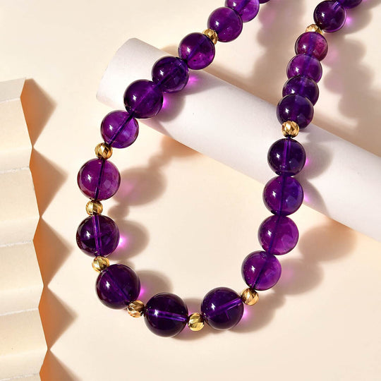 Afrikanische Amethyst Halskette ca. 45 cm+ 5 cm Extender 925 Silber Gelbgold Vermeil,ca. 400.00 ct