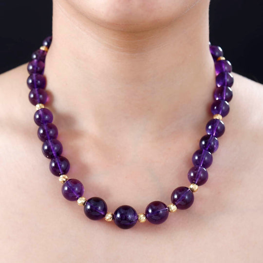 Afrikanische Amethyst Halskette ca. 45 cm+ 5 cm Extender 925 Silber Gelbgold Vermeil,ca. 400.00 ct