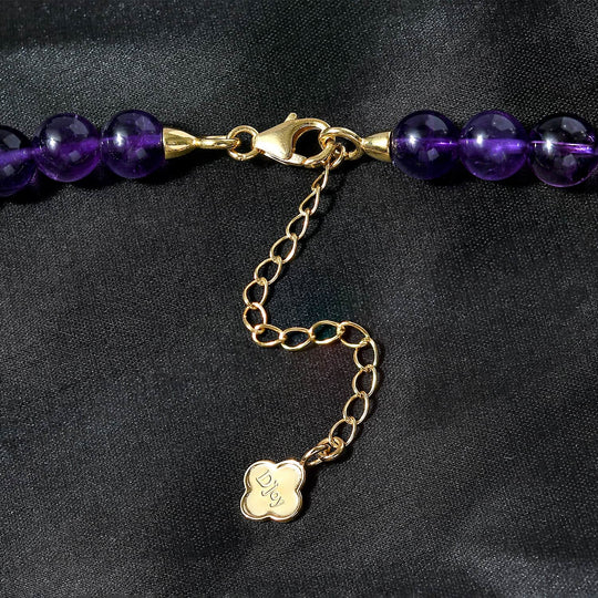Afrikanische Amethyst Halskette ca. 45 cm+ 5 cm Extender 925 Silber Gelbgold Vermeil,ca. 400.00 ct