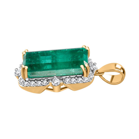 Smaragd-Quarz Triplette, Weißer Zirkon Anhänger 925 Silber 750 Gelbgold Vermeil ca. 7,58 ct.