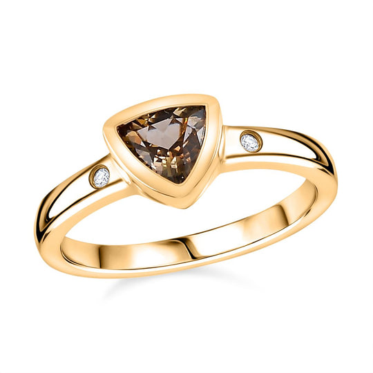 AA Natürlicher goldener Tansanit, Moissanit Ring 925 Silber 750 Gelbgold Vermeil (Größe 21.00) ca. 0,60 ct