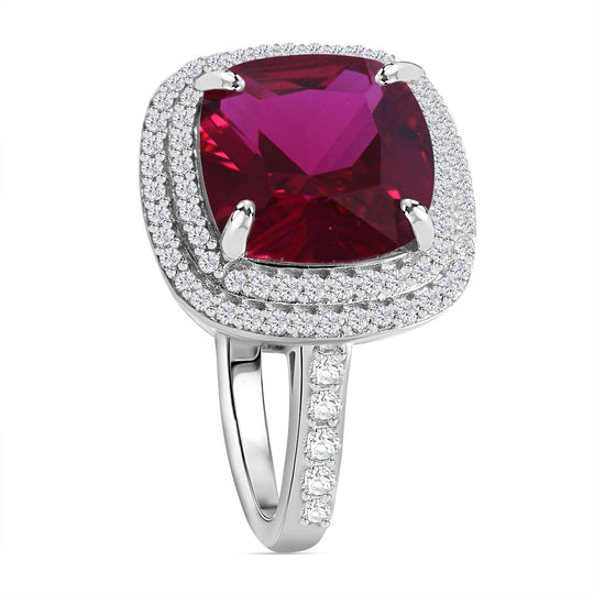 LUSTRO STELLA - Roter Zirkonia, Weißer Zirkonia Ring 925 Silber rhodiniert (Größe 18.00)