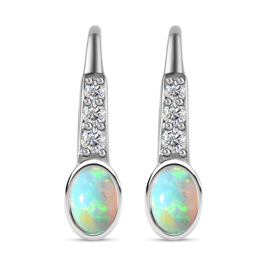 AA Natürlicher, äthiopischer Welo Opal, Weißer Zirkon Ohrringe 925 Silber vergoldet ca. 0.96 ct