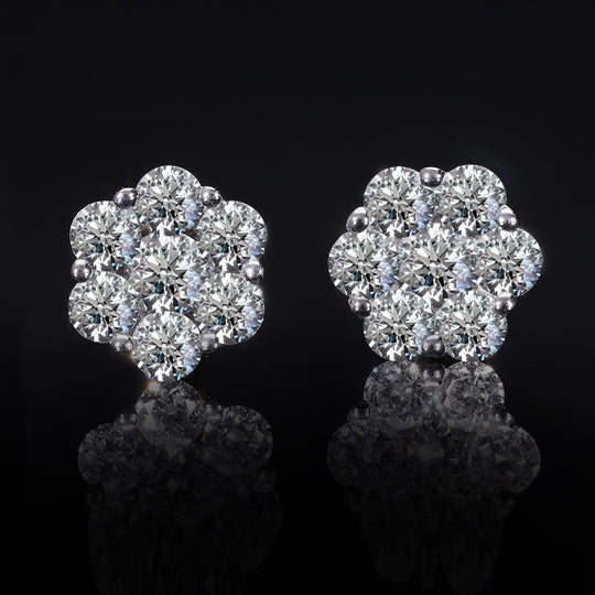LUXURIANT 1 ct. SGL zertifizierte VS Labor Diamant florale Halo Ohrringe, 925 Silber platiniert