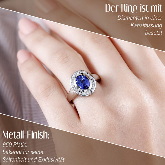 AAAA Tansanit, Weißer Diamant Ring, 950 Platin (Größe 19.00) ca. 2.27 ct