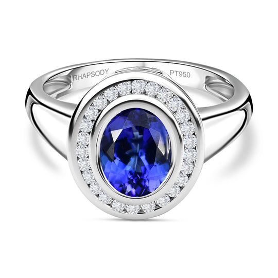 AAAA Tansanit, Weißer Diamant Ring, 950 Platin (Größe 19.00) ca. 2.27 ct