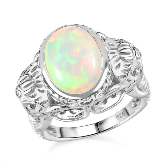 AA Natürlicher, äthiopischer Welo Opal Ring, 925 Silber rhodiniert (Größe 19.00) ca. 4.18 ct