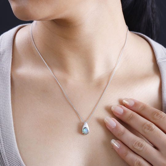 Natürlicher, äthiopischer Welo Opal Anhänger 925 Silber platiniert ca. 0.59 ct