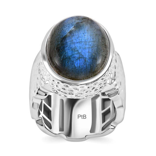 Labradorit Ring, Silberfarben (Größe 19.00) ca. 11.93 ct