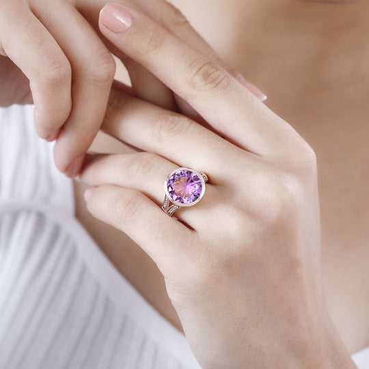 Rose De France Amethyst, Weißer Zirkon Ring 925 Silber 750 Roségold Vermeil (Größe 17.00) ca. 6,06 ct