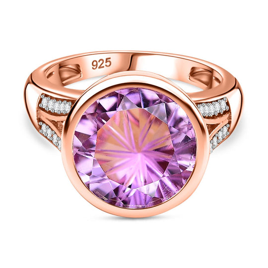 Rose De France Amethyst, Weißer Zirkon Ring 925 Silber 750 Roségold Vermeil (Größe 17.00) ca. 6,06 ct