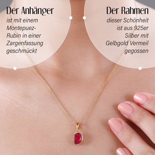 Montepuez-Rubin Anhänger 925 Silber 750 Gelbgold Vermeil ca. 2.66 ct
