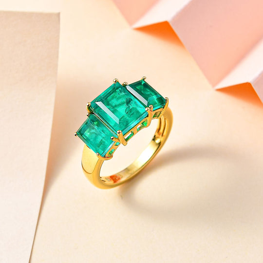 Smaragd-Quarz Triplette Ring 925 Silber 750 Gelbgold Vermeil ca. 5,23 ct
